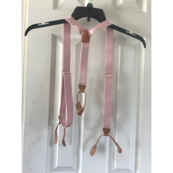 Vintage Pink Suspenders Leather Elastic Braces Gold Tone Hardware - Picture 6 of 9